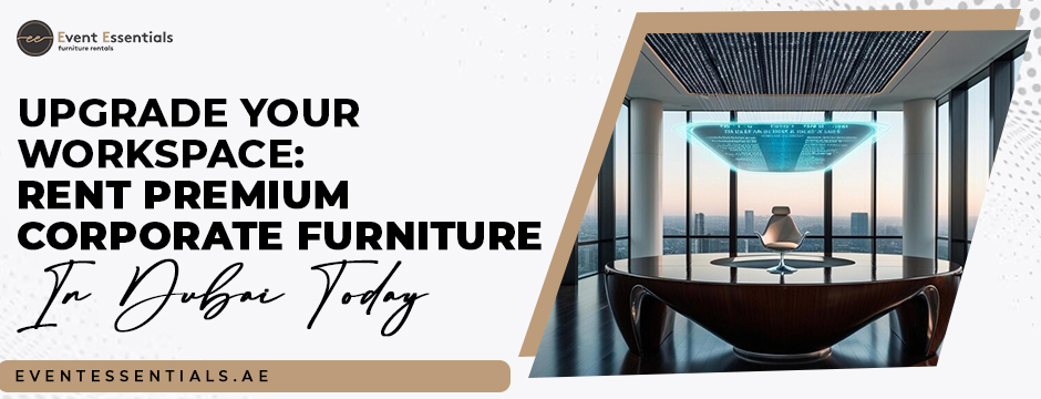 Modern executive office with premium round desk and panoramic Dubai skyline view.