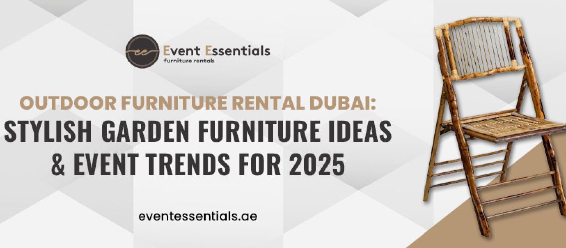 Featuring a bamboo folding chair and a modern wooden outdoor table against a geometric patterned background.
